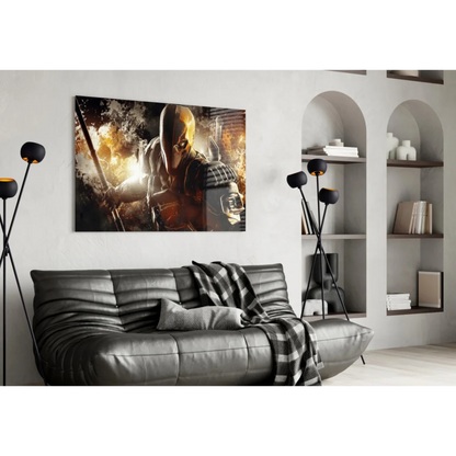 Deathstroke warrior black leather sofa wall art print