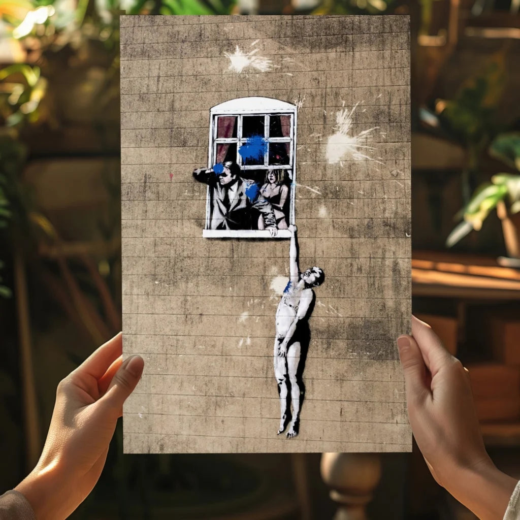 Banksy street art insigne aluminum print of nude figure spray-painted