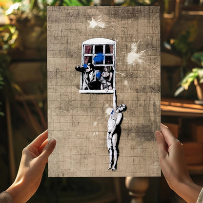 Banksy street art insigne aluminum print of nude figure spray-painted