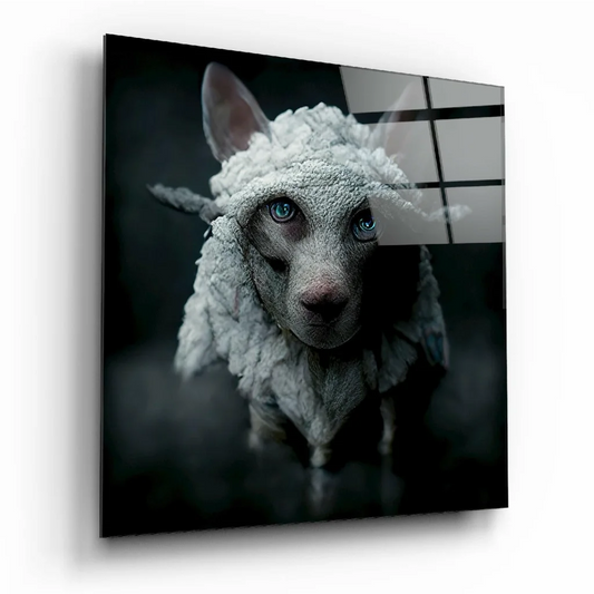 Mystical Blue Eyed Creature Glass Wall Art with White Fur | Insigneart USA | vintageantiquesgifts.com