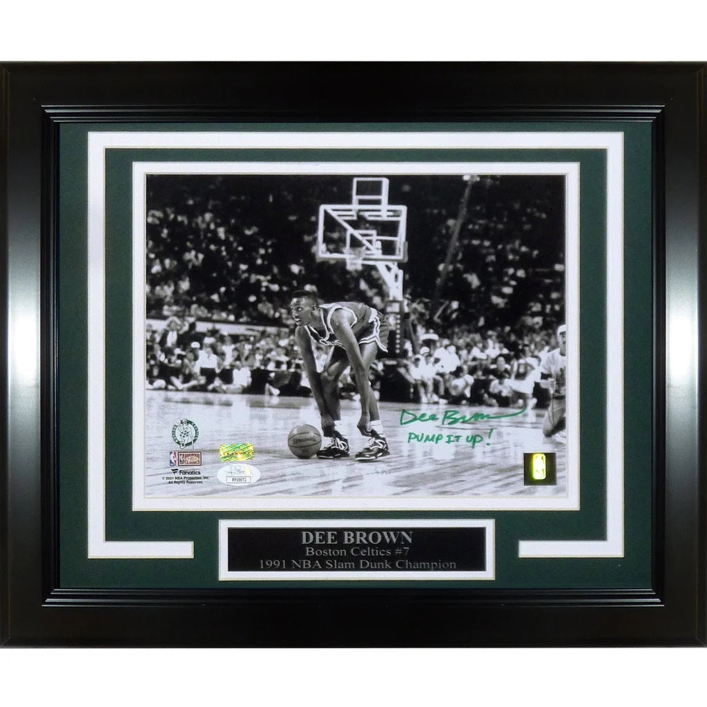 Dee Brown autographed deluxe framed 8x10 photo of pumping Reebok shoes