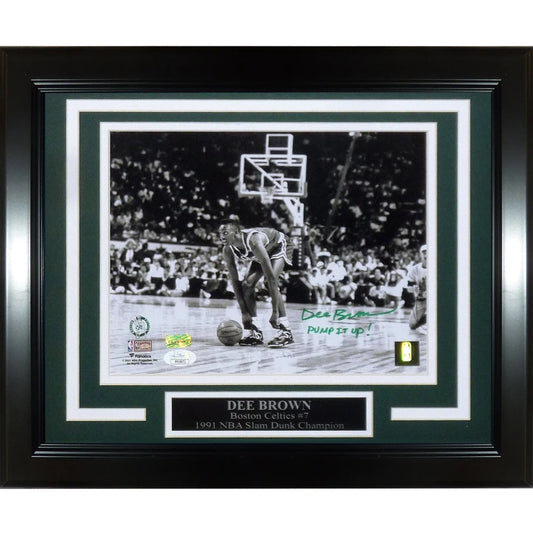 Dee Brown autographed deluxe framed 8x10 photo of pumping Reebok shoes