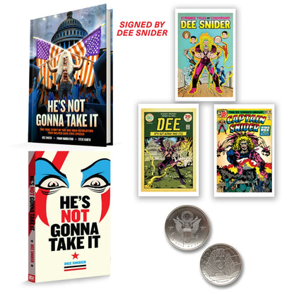 Dee Snider commemorative collection with books, comics, coins, and signed graphic novel