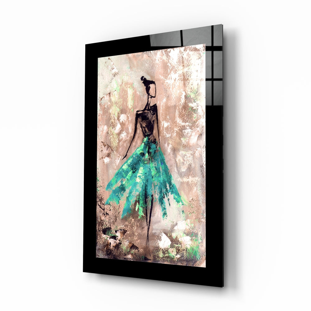 Teal Skirt Abstract Dancer Glass Wall Art