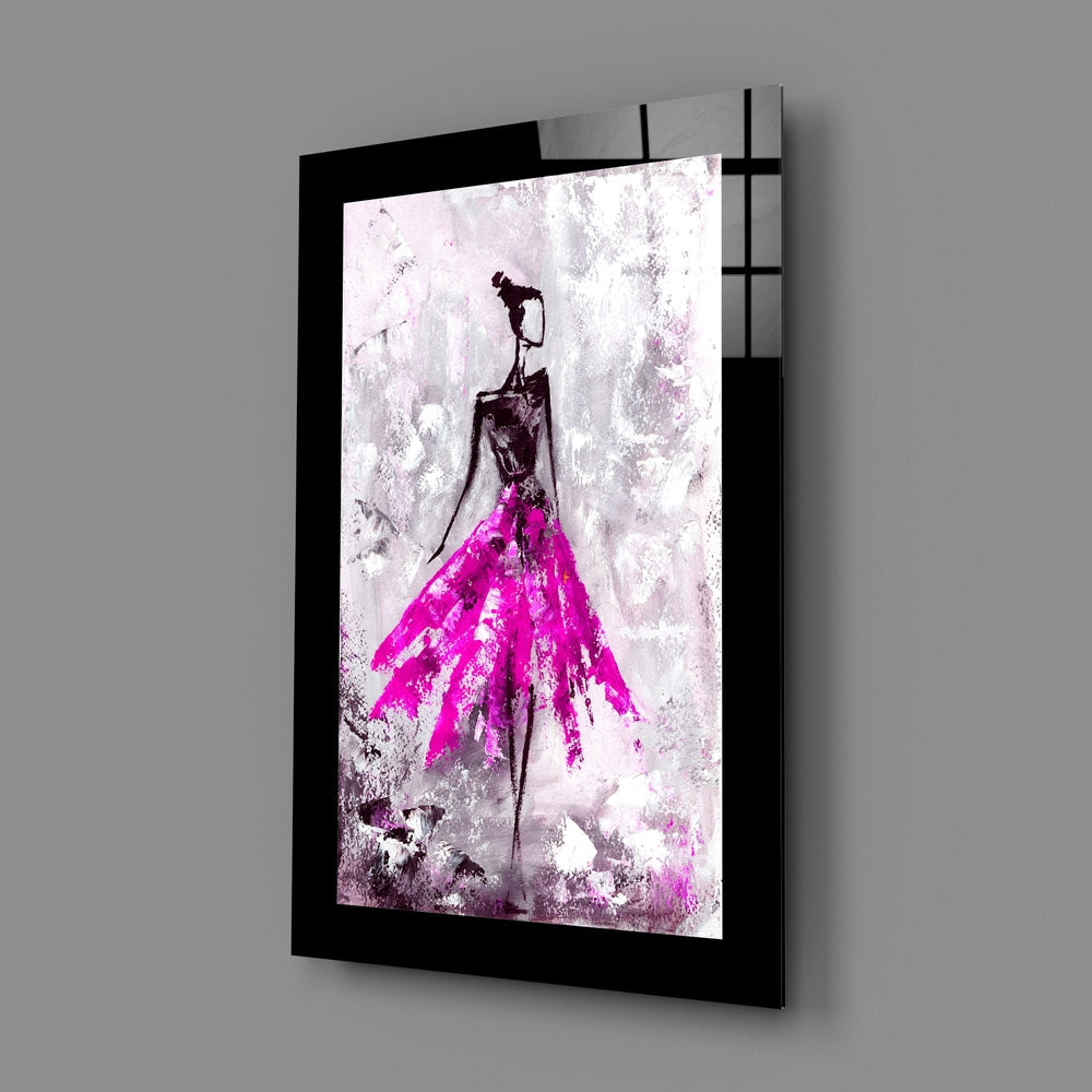 Magenta Skirt Abstract Dancer Glass Wall Art