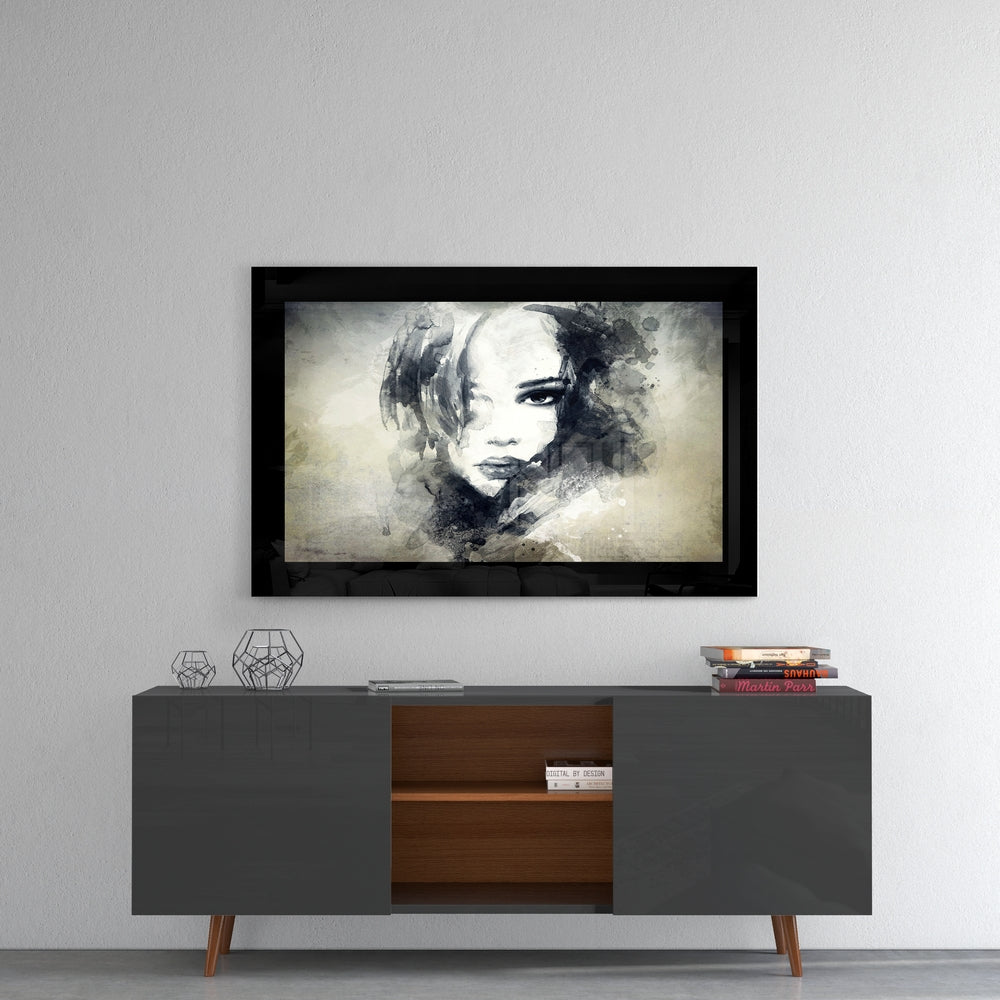 Watercolor Ink Splash Woman Glass Wall Art
