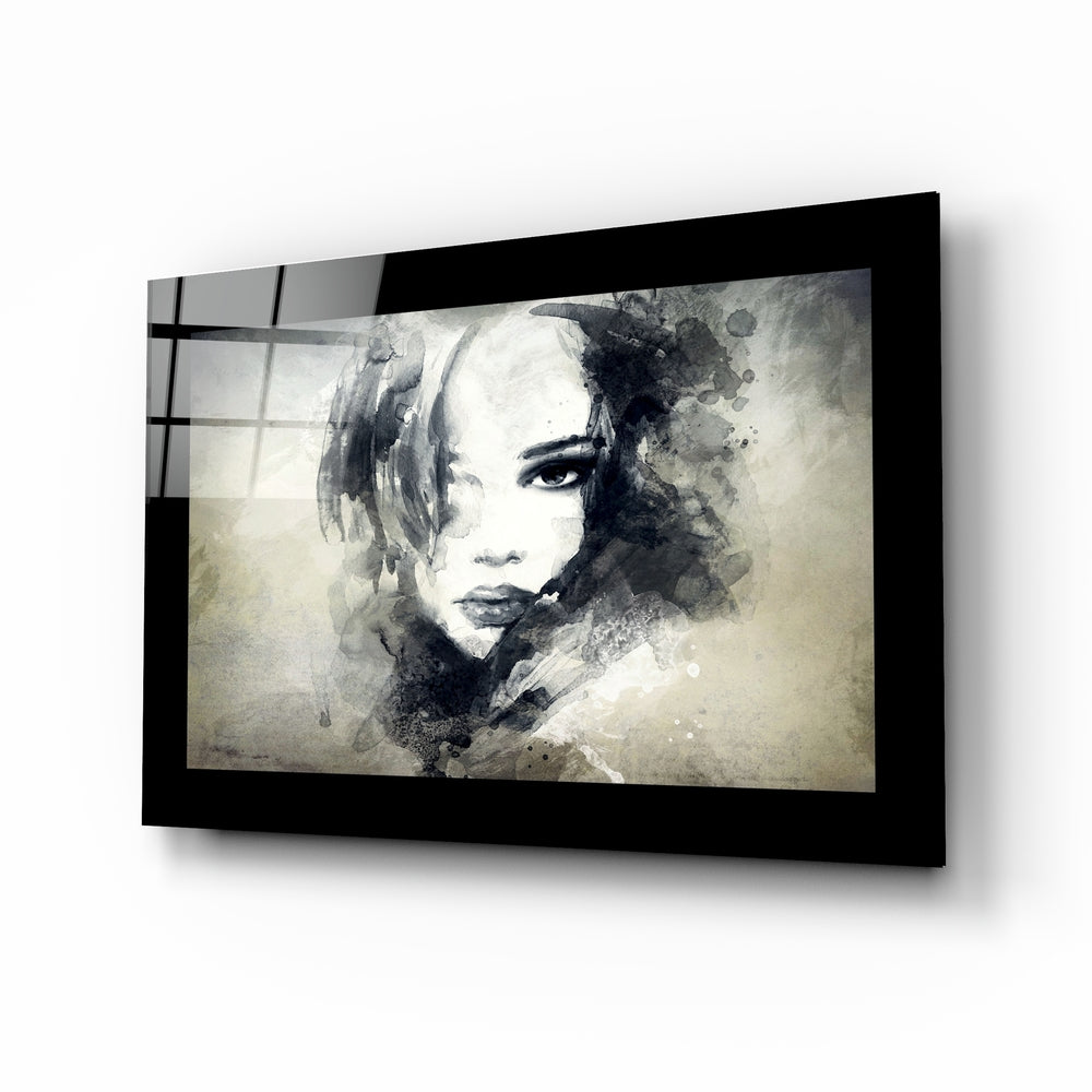 Watercolor Ink Splash Woman Glass Wall Art