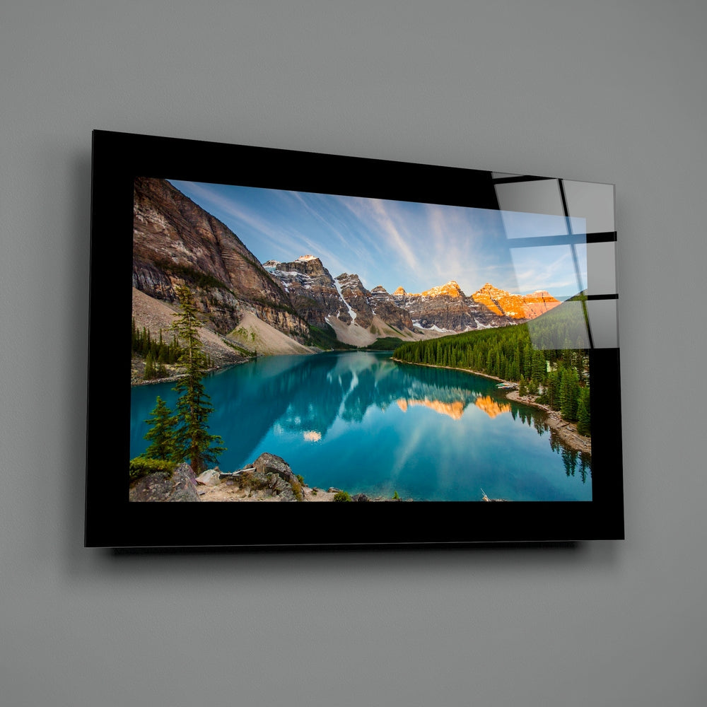 Turquoise Glacier Lake Peaks Glass Wall Art