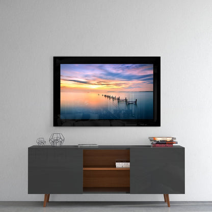 Pastel Dusk Wooden Posts Glass Wall Art