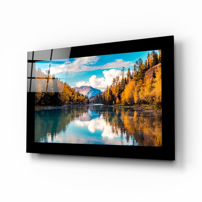 Golden Autumn River Bend Glass Wall Art