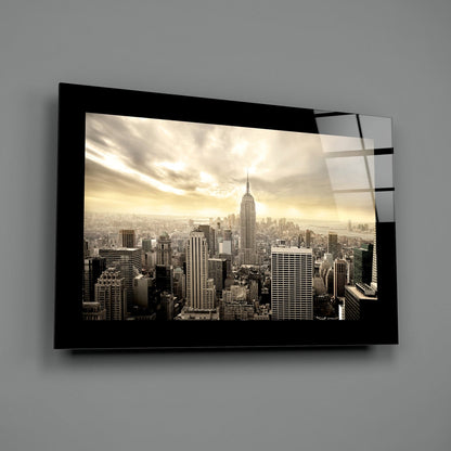 Sepia Sunbeam Tower Skyline New York Glass Wall Art