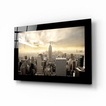 Sepia Sunbeam Tower Skyline New York Glass Wall Art