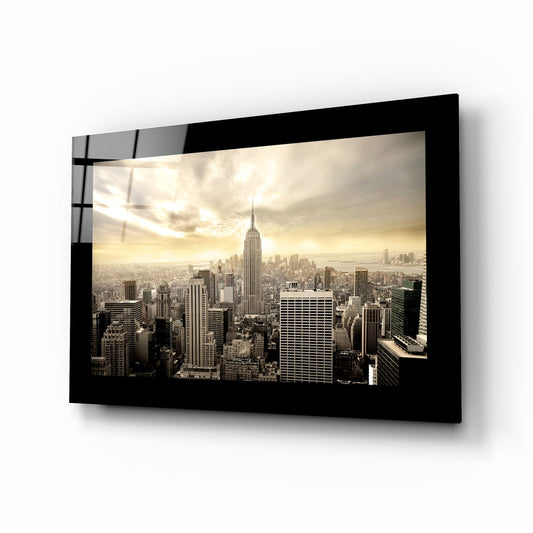 Sepia Sunbeam Tower Skyline New York Glass Wall Art