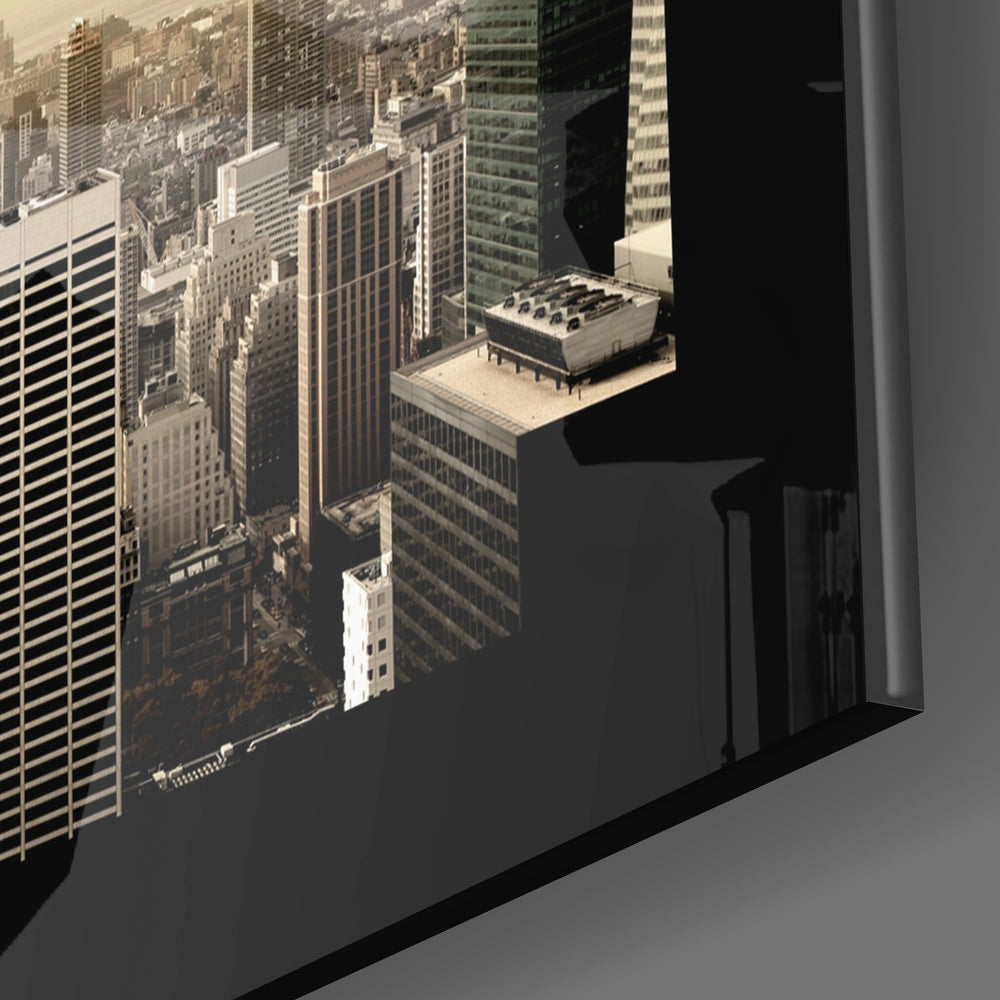 Sepia Sunbeam Tower Skyline New York Glass Wall Art