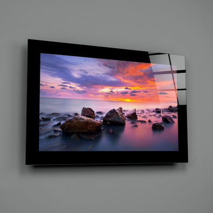 Boulder Shore Vivid Sunset Glass Wall Art