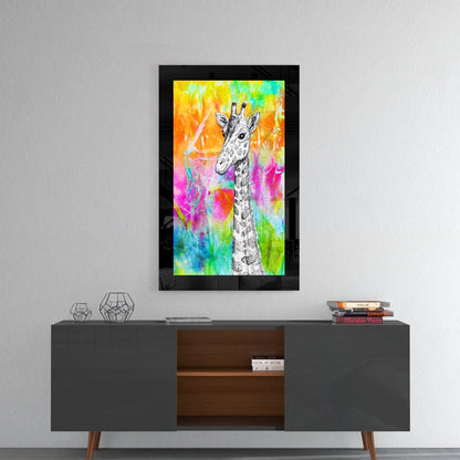 Ink Giraffe Neon Splash Glass Wall Art