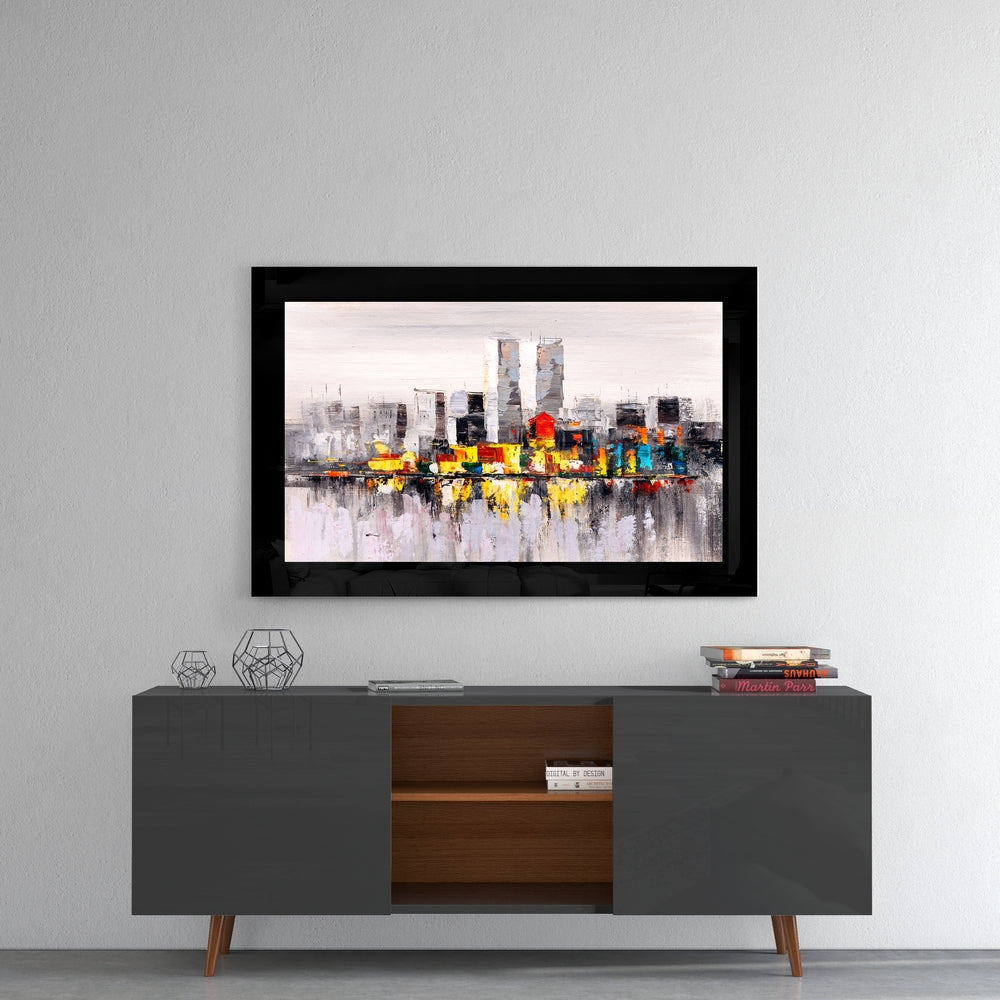 Palette Knife Gray Skyline Glass Wall Art