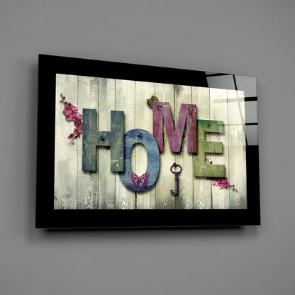 Vintage Home Sign Key Blossoms Glass Wall Art