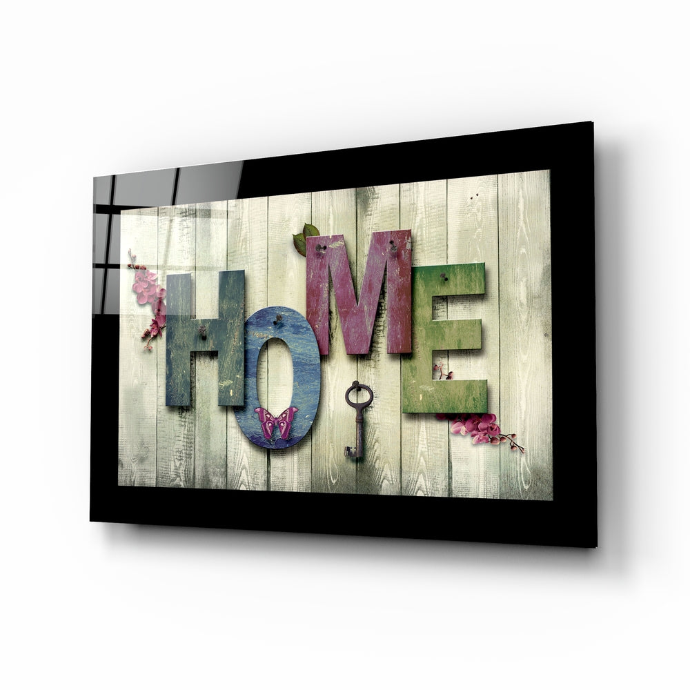Vintage Home Sign Key Blossoms Glass Wall Art