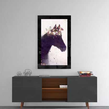 Gold Floral Crown Horse Glass Wall Art