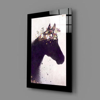 Gold Floral Crown Horse Glass Wall Art
