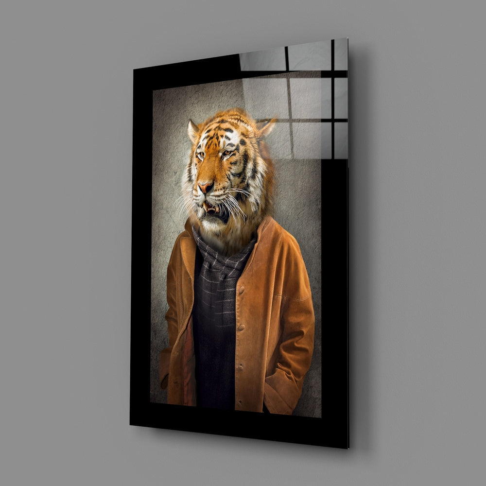 Tiger Head Gentleman Glass Wall Art