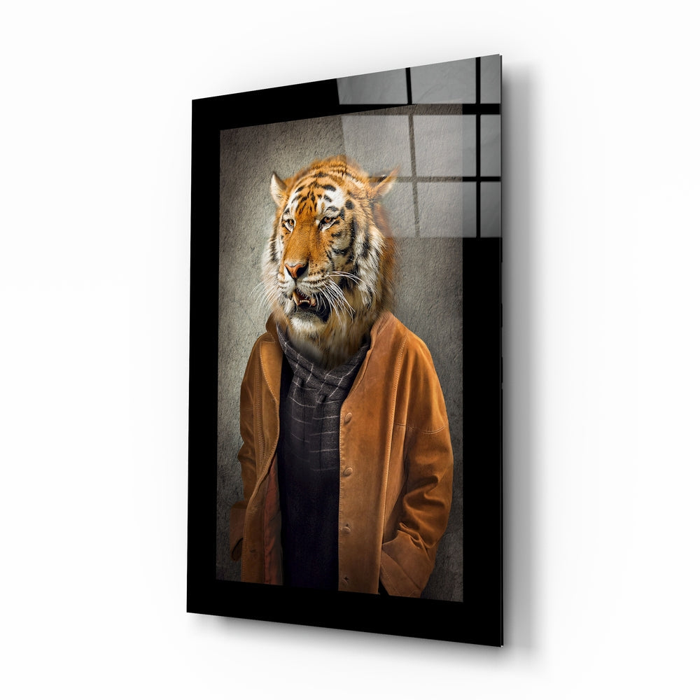 Tiger Head Gentleman Glass Wall Art