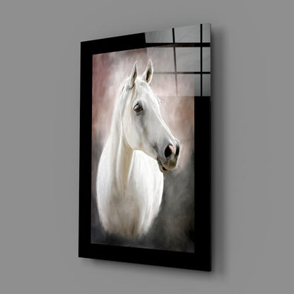 Dreamy White Horse Painting Glass Wall Art