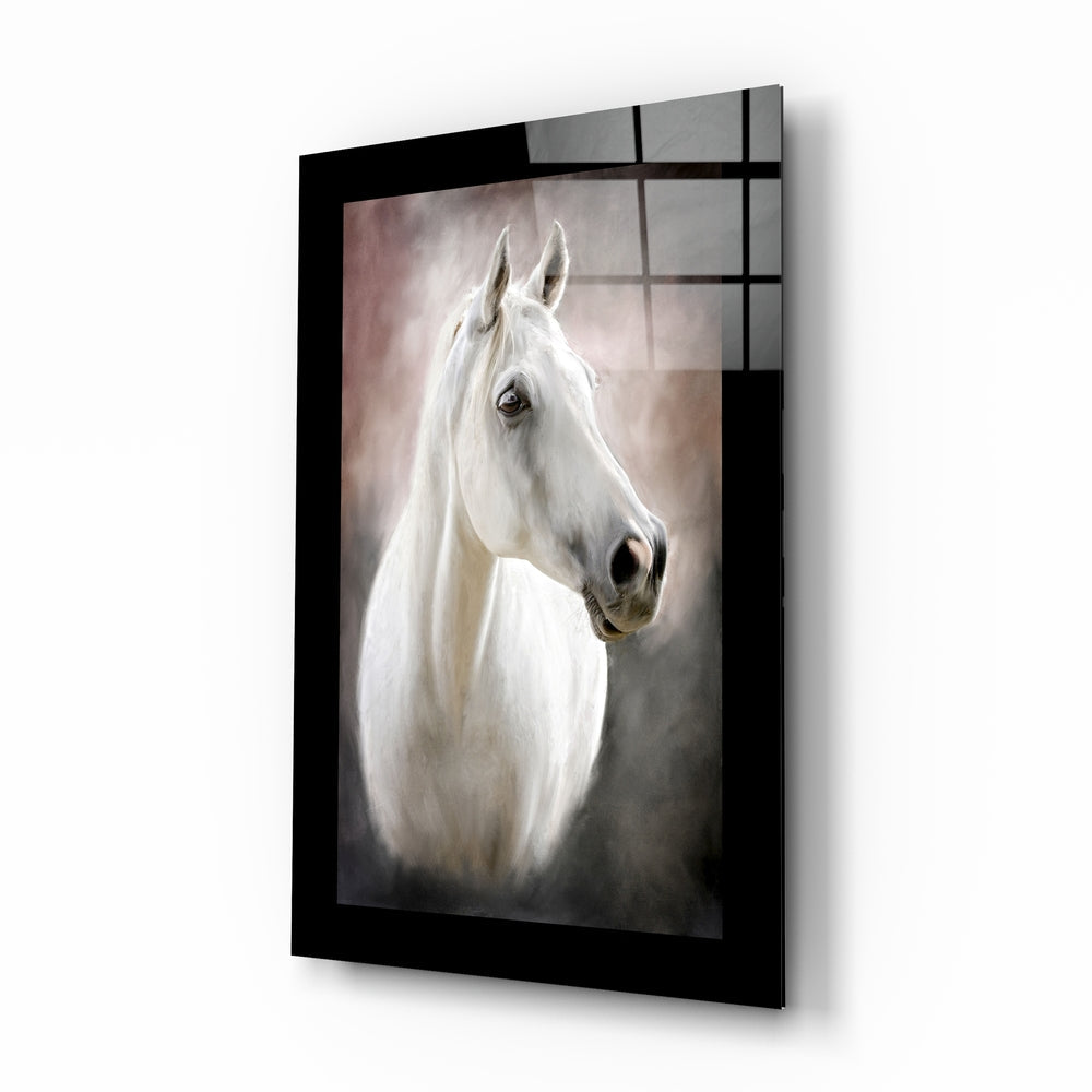 Dreamy White Horse Painting Glass Wall Art