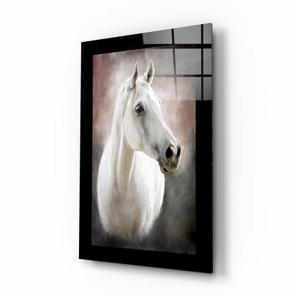 Dreamy White Horse Painting Glass Wall Art