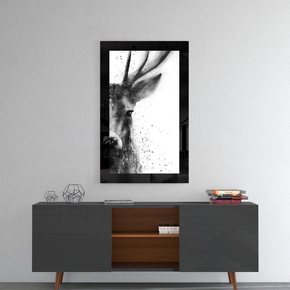 Ink Wash Stag Profile Glass Wall Art