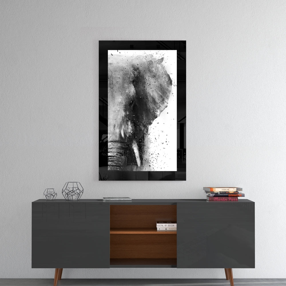 Watercolor Splash Elephant Portrait Glass Wall Art