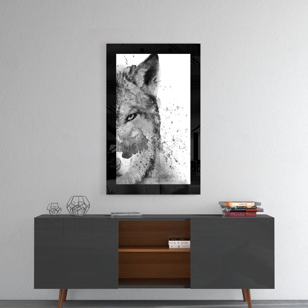 Ink Splatter Wolf Portrait Glass Wall Art