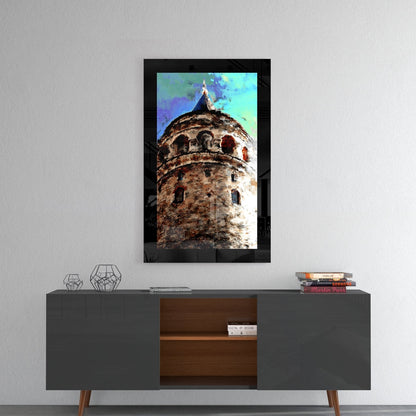 Upward View Galata Tower Glass Wall Art