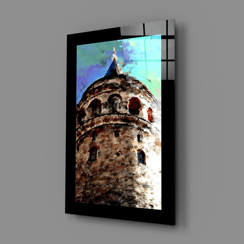 Upward View Galata Tower Glass Wall Art
