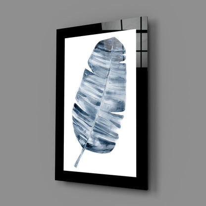 Navy Watercolor Palm Leaf Glass Wall Art