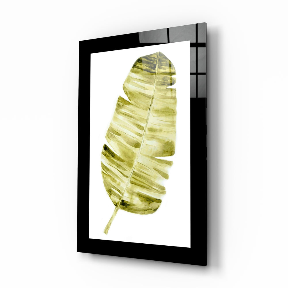 Olive Watercolor Palm Leaf Glass Wall Art