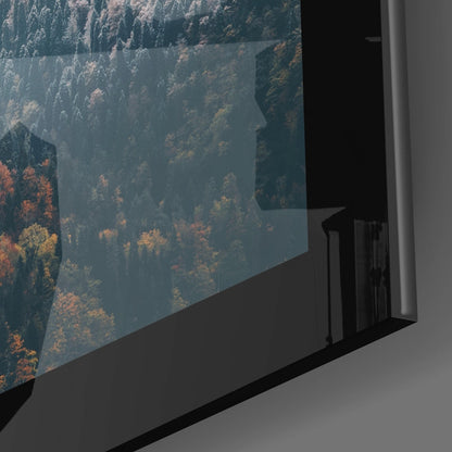 Foggy Mountain Autumn Woods Glass Wall Art