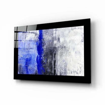 Cobalt Blue Stripe On Gray Texture Glass Wall Art