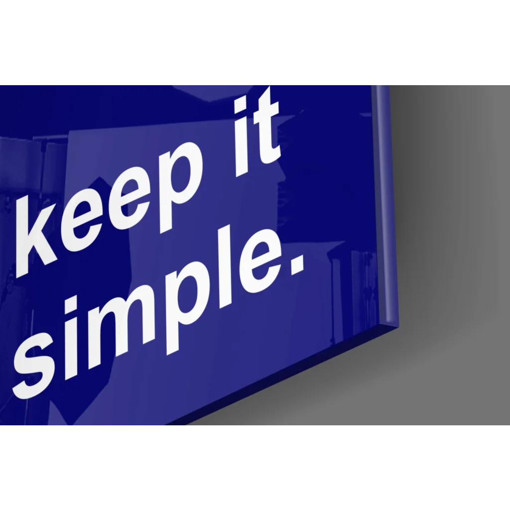 Deep Blue minimalist wall art: blue sign saying keep it simple