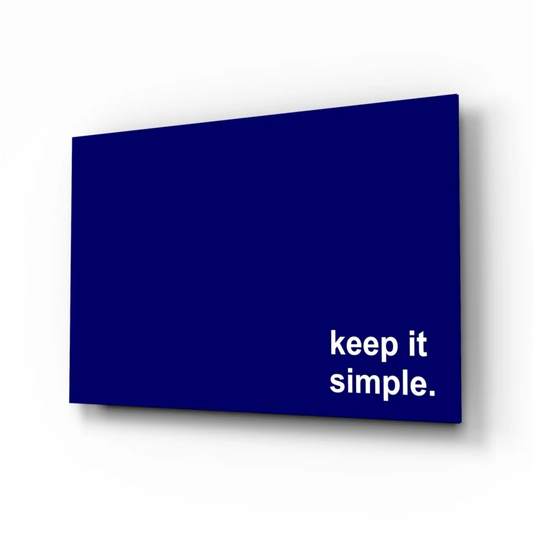 Deep blue minimalist wall art canvas print with Keep It Simple text