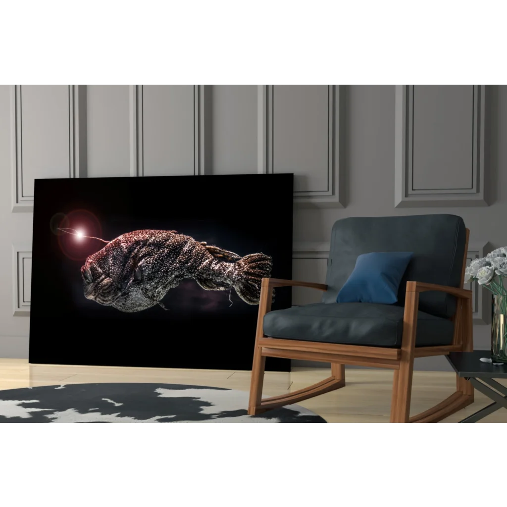 Glowing anglerfish bioluminescent fish wall art canvas print