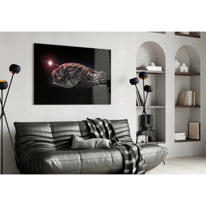 Glowing anglerfish deep sea wall art canvas print with black frame