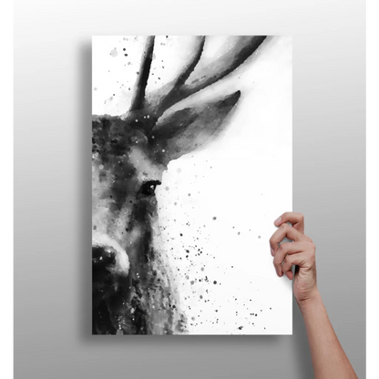 Black and white watercolor deer head on insigne aluminum prints