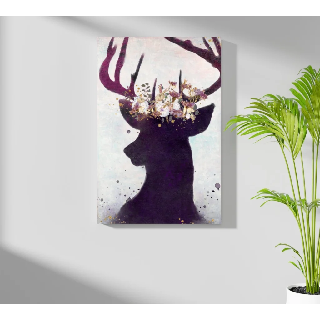 Purple deer silhouette on 16x11 inch insigne aluminum print with floral crown