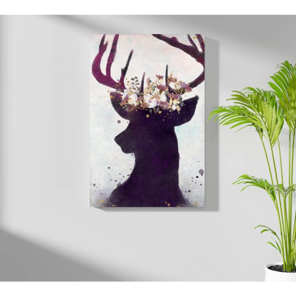 Purple deer silhouette on 16x11 inch insigne aluminum print with floral crown