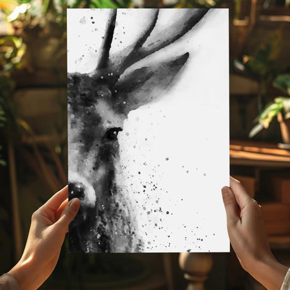 Black and white watercolor deer head on insigne aluminum print