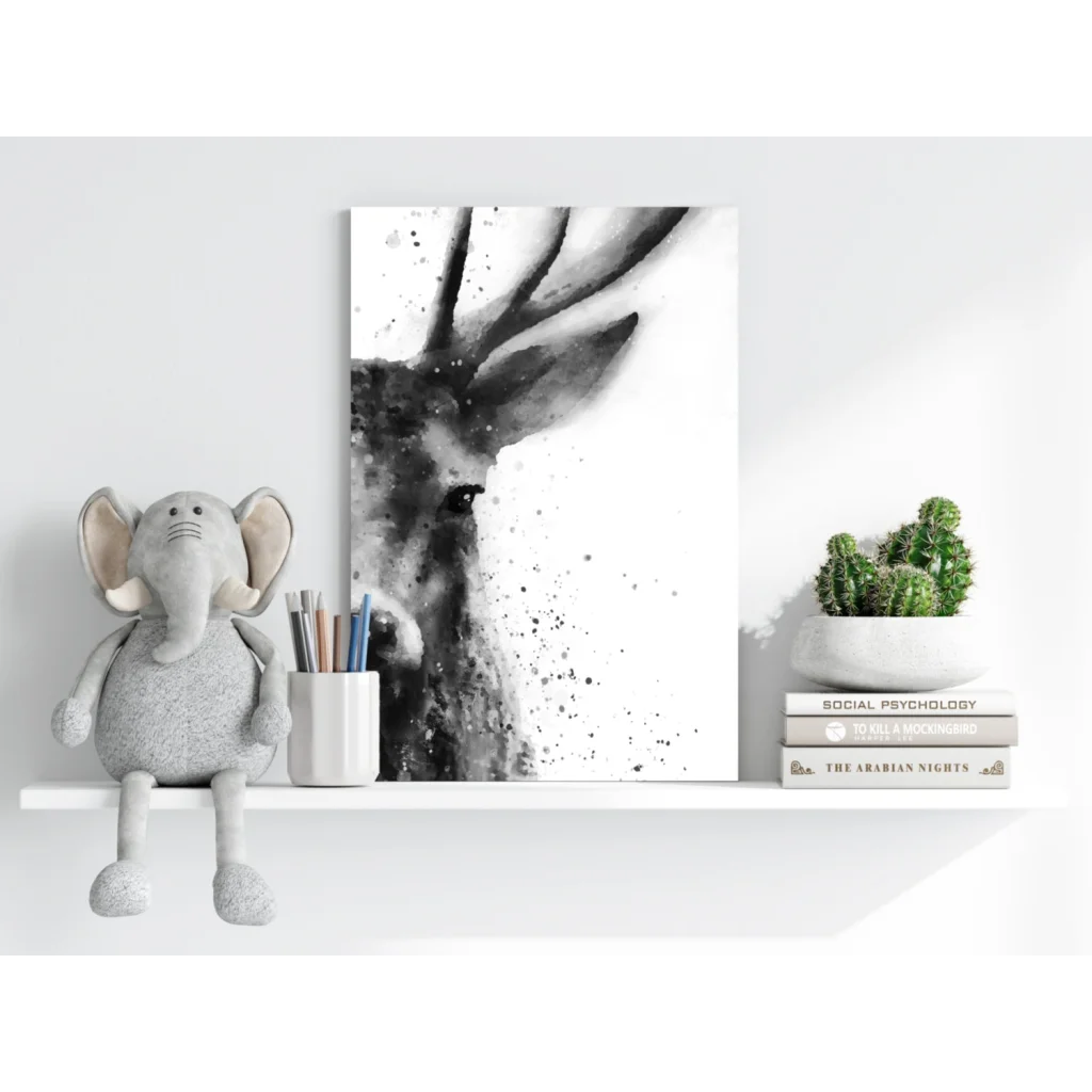 Black and white watercolor deer on insigne aluminum print