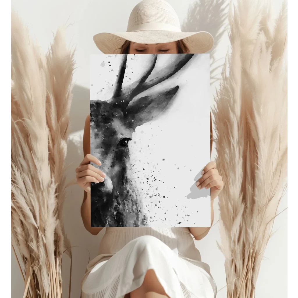 Black and white watercolor deer head on insigne aluminum prints