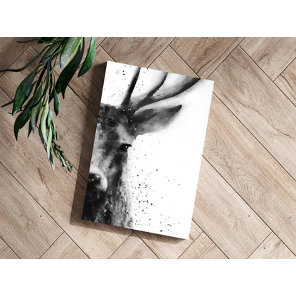 Stunning deer watercolor insigne aluminum print in black and white ink splatter